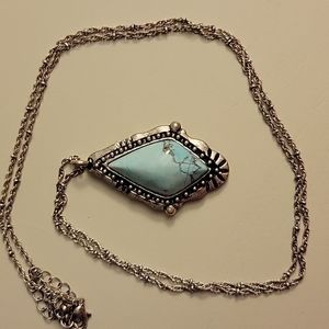 Silver Teal Long Necklace